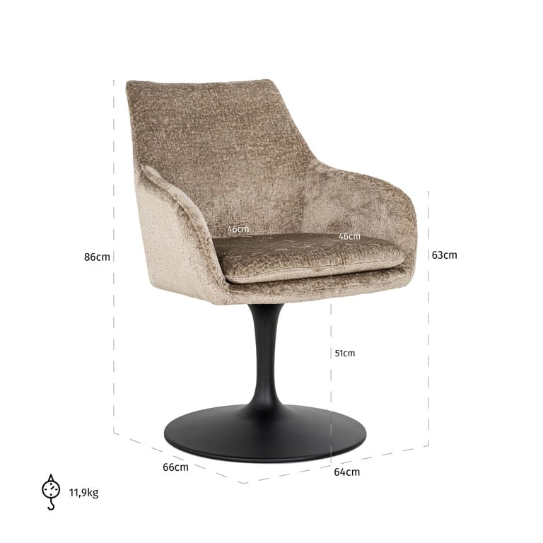 Richmond Möbel | Drehstuhl Marlon aus Chenille | Taupe