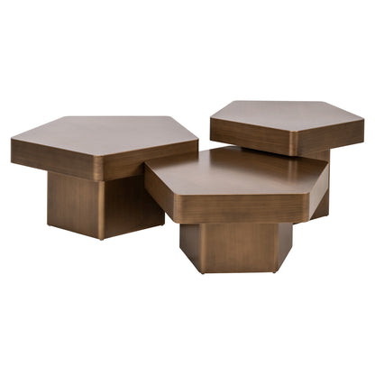 Richmond Möbel | Couchtisch Hexa (Set von 3) | Brushed-gold