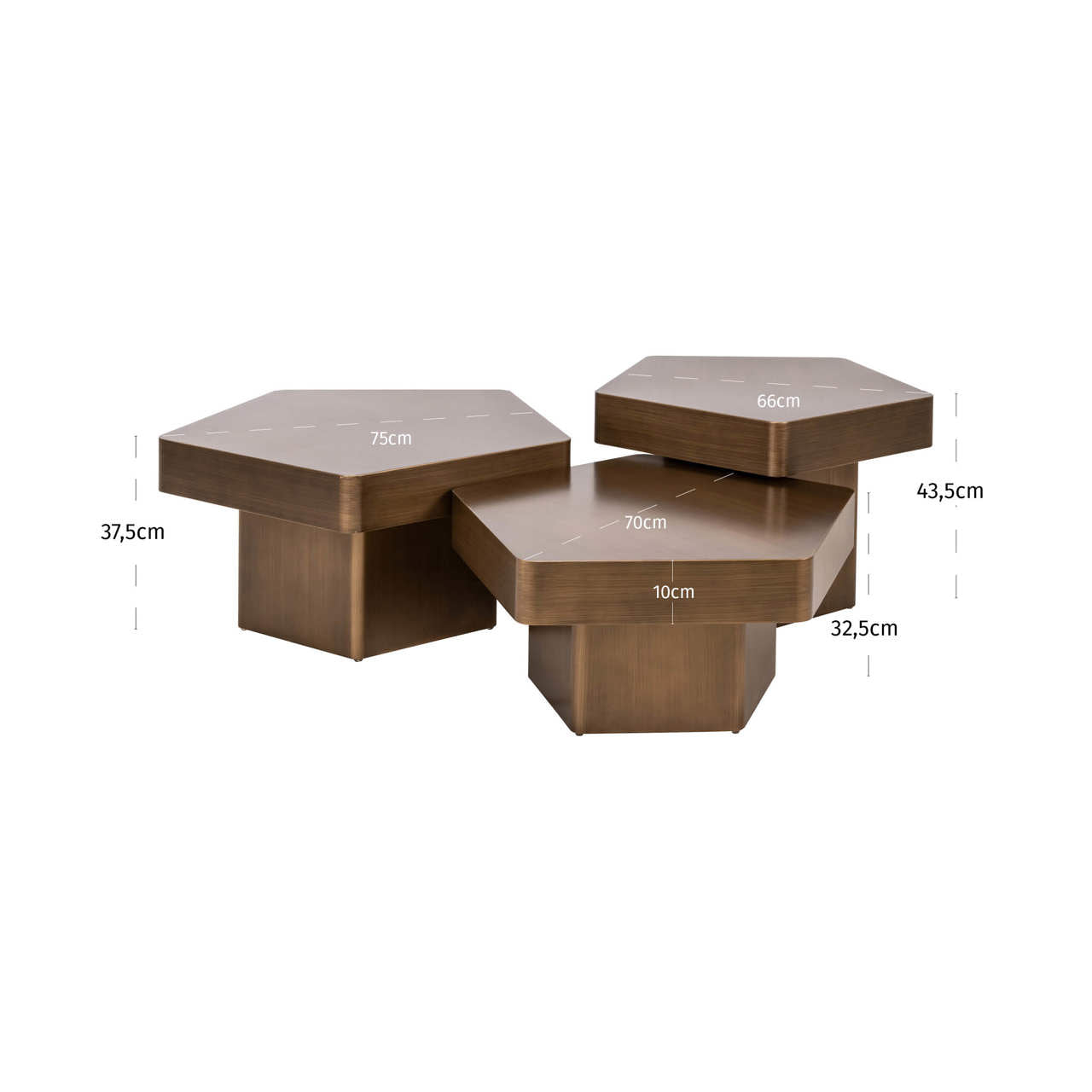Richmond Möbel | Couchtisch Hexa (Set von 3) | Brushed-gold