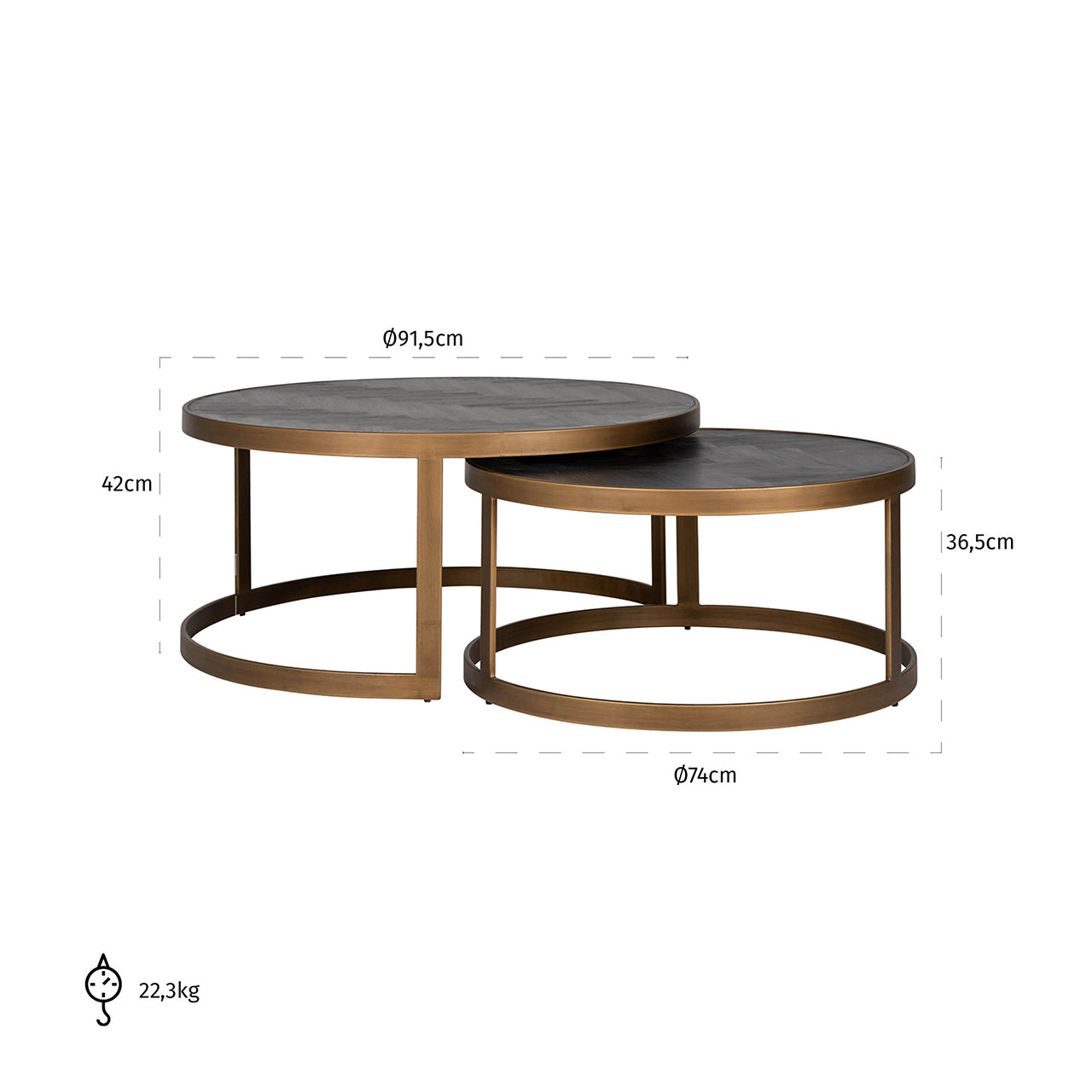 Richmond Möbel | Couchtisch Blackbone Brass (Set von 2) | Black-rustic