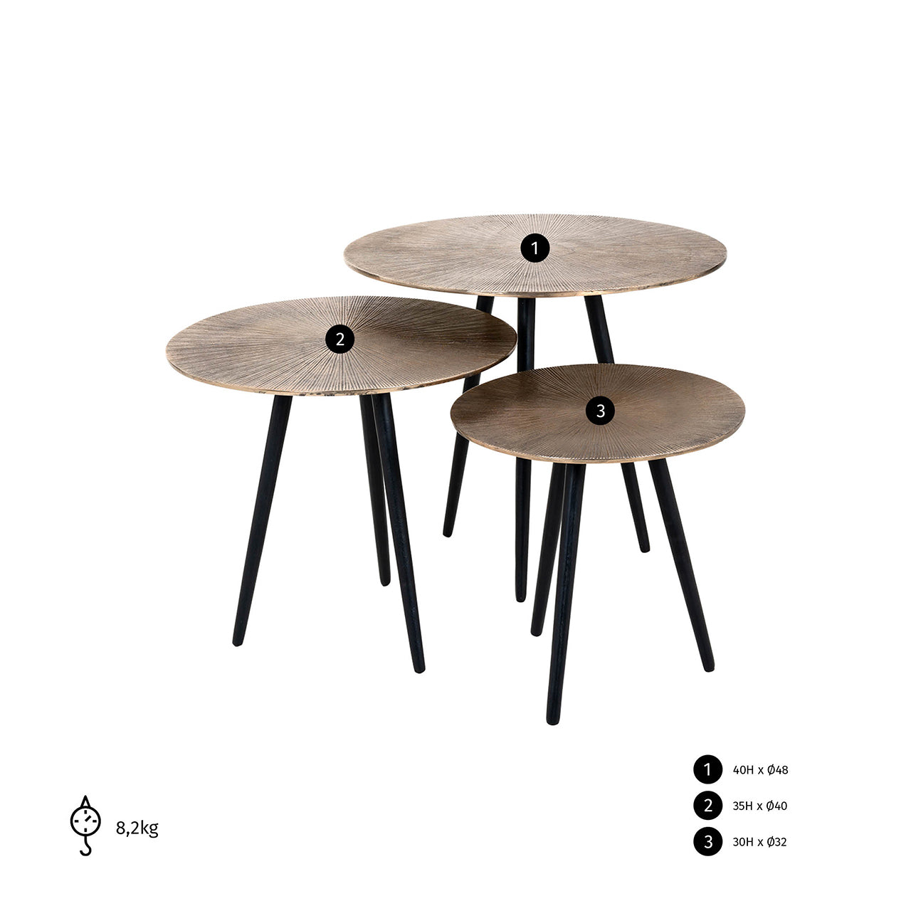 Richmond Möbel | Couchtisch Vittorio (Set von 3) | Champagne-gold