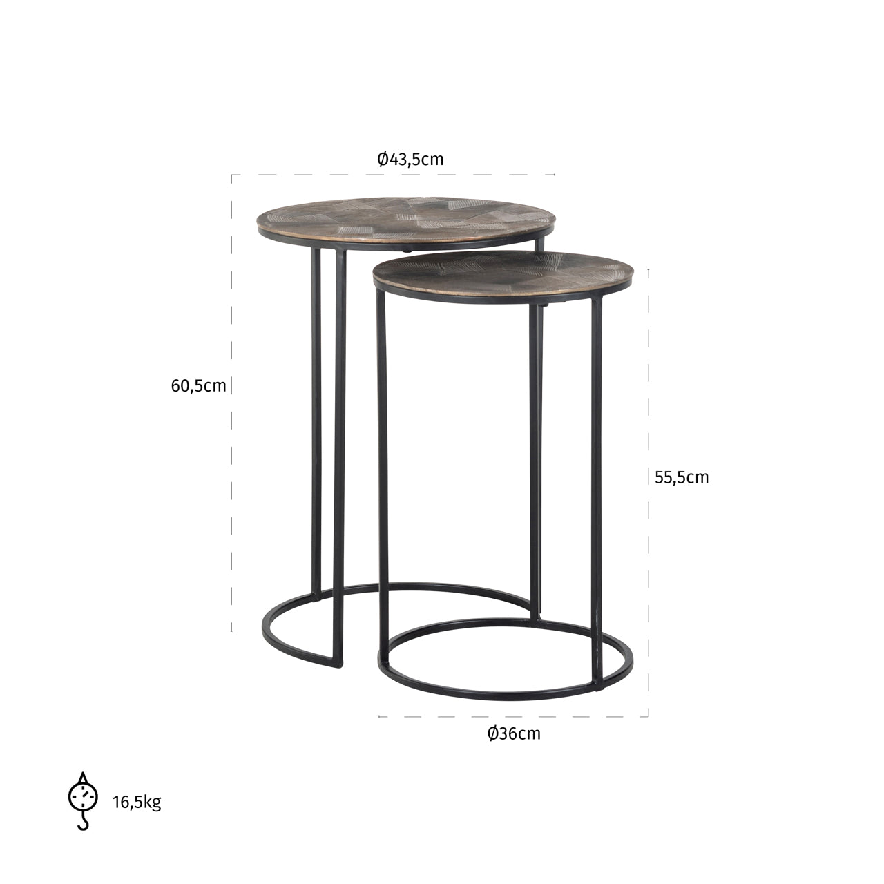 Richmond Möbel | Beistelltisch Tulum (Set von 2) | Brushed-gold