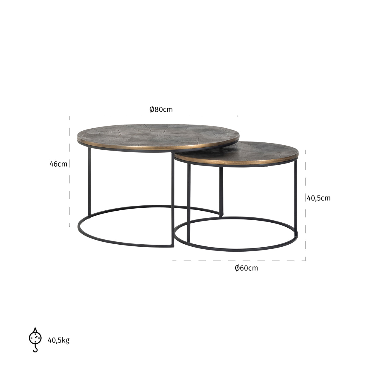 Richmond Möbel | Couchtisch Tulum (Set von 2) | Brushed-gold