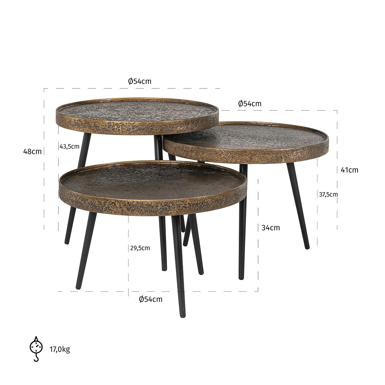 Richmond Möbel | Couchtisch Luton (Set von 3) | Black-gold