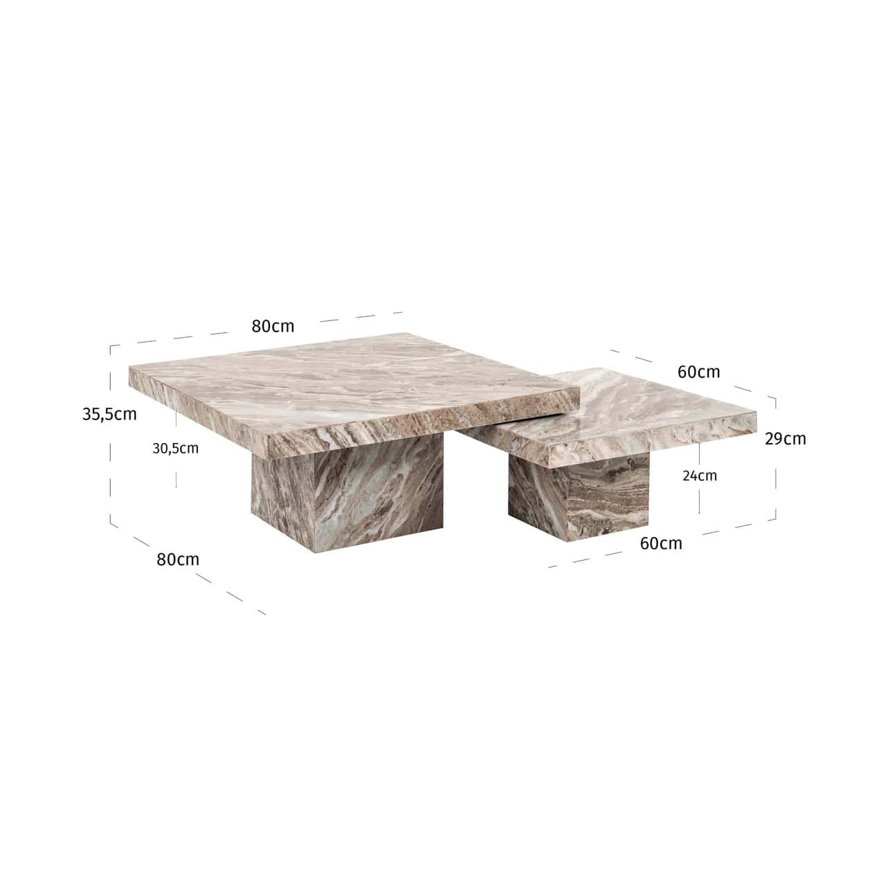 Coffee table Rashford Blush beige (Set of 2)