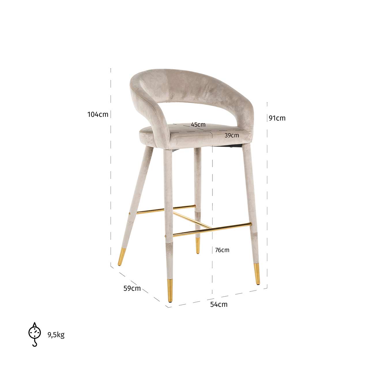 Richmond Möbel | Barhocker Gia aus Samt | Khaki