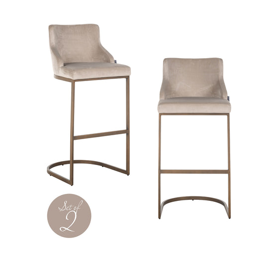 Richmond Möbel | Barhocker Bolton brushed gold Feuerresistent (Set von 2) | Khaki-velvet