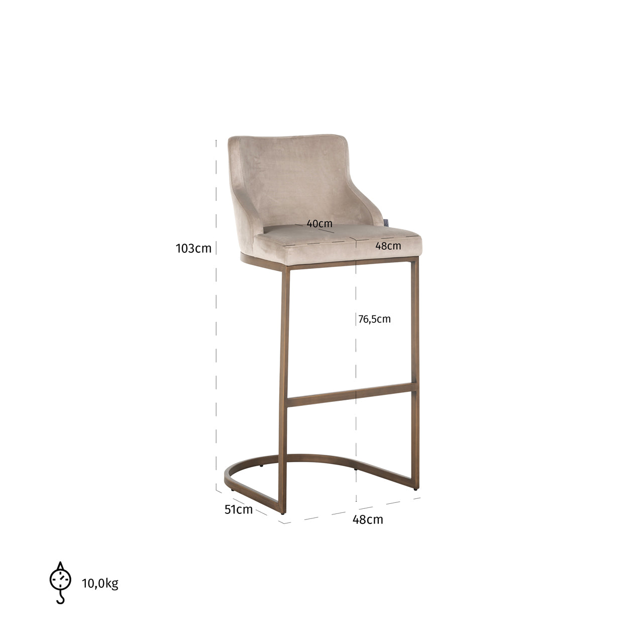 Richmond Möbel | Barhocker Bolton brushed gold Feuerresistent (Set von 2) | Khaki-velvet