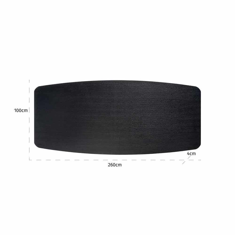 Esstisch Bonvoy 260 (schwarz) Langes, flaches, horizontales schwarzes Objekt mit den Maßen 260 cm Länge, 100 cm Höhe und 4 cm Dicke.