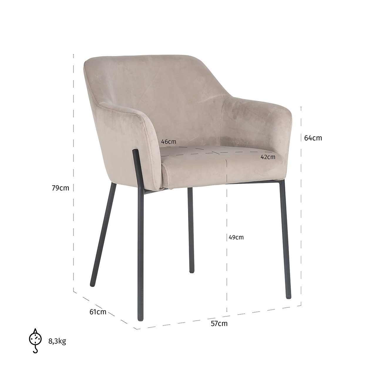 Stuhl Fay aus Samt (khaki) Stuhl Fay aus Samt (khaki)