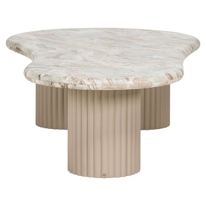 Das Bild zeigt den Couchtisch Coronel (beige) von der Seite.