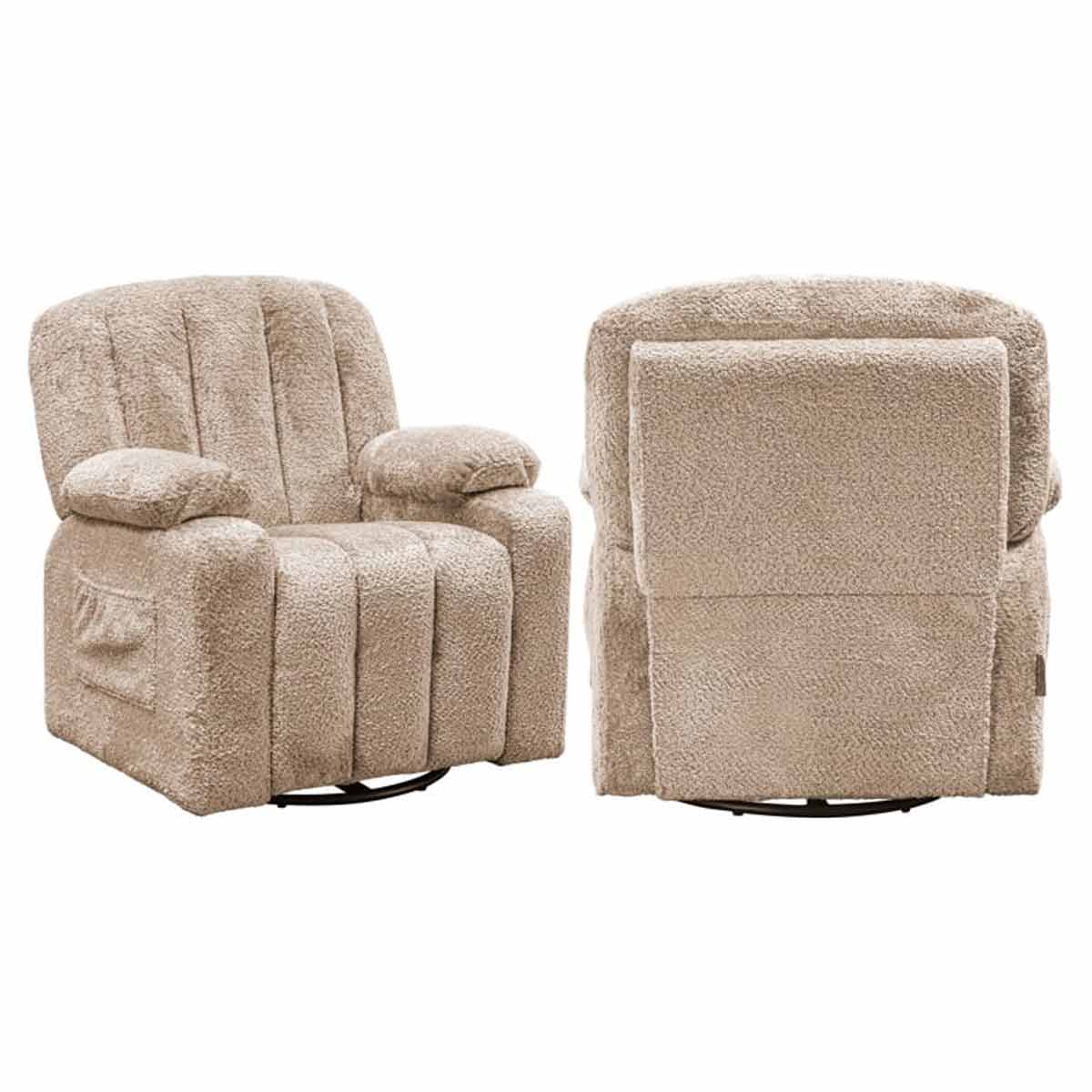 Relaxsessel Kinder Mickey (Sheep 01 nature) Das Bild zeigt zwei Relaxsessel Kinder Mickey (Sheep 01 Nature) aus verschiedenen Perspektiven: einen von hinten und einen von vorne.