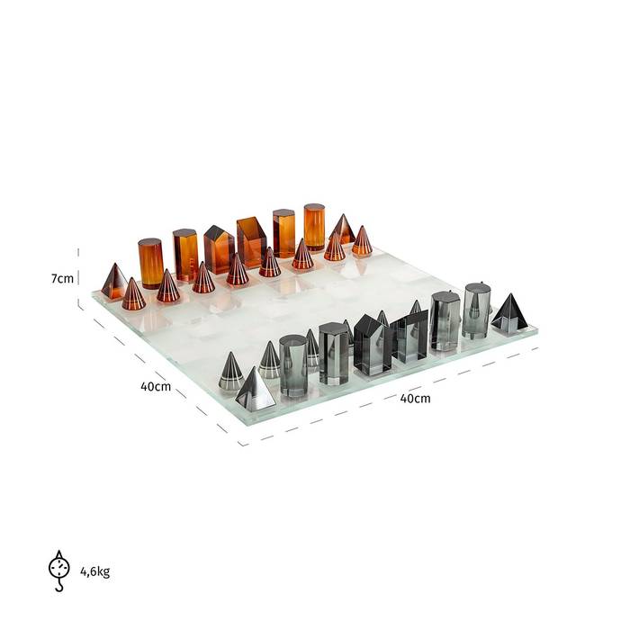 Deko-Objekt "Schachbrett Zyenna" von Richmond Decoration, aus Glas, orange- und schwarze Glasfiguren in abstrakten Formen, elegantes Design für stilvolle Akzente.