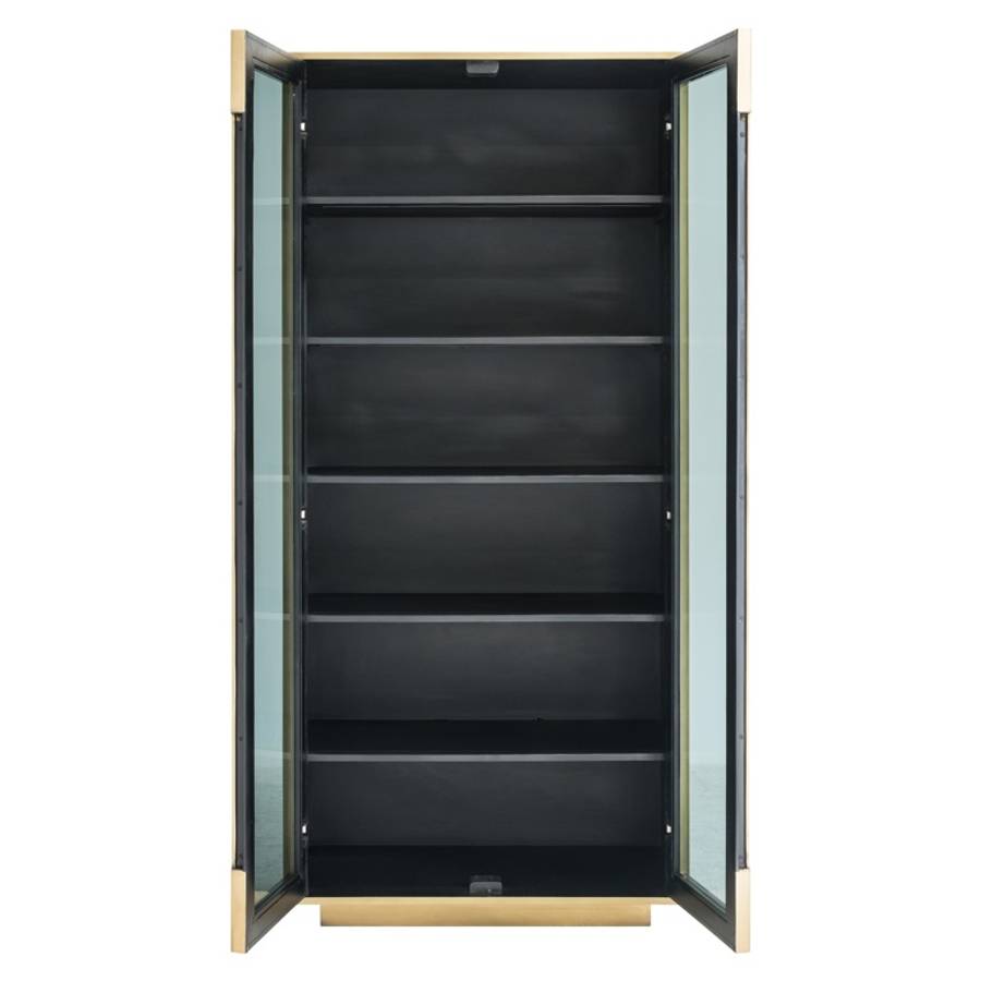 Der Schrank Finsbury 2-türig hat eine rechteckige Form mit zwei Türen. Die Türen bestehen aus schwarzem Glas.