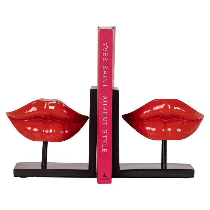 Richmond Decoration | Deko-Objekt Buechstaender Xia Deko-Objekt "Bücherständer Xia" von Richmond Decoration, aus Harz, rote Lippen auf einem Halter, modernes Design, außergewöhnlicher Blickfang für Bücherregale oder Tische.