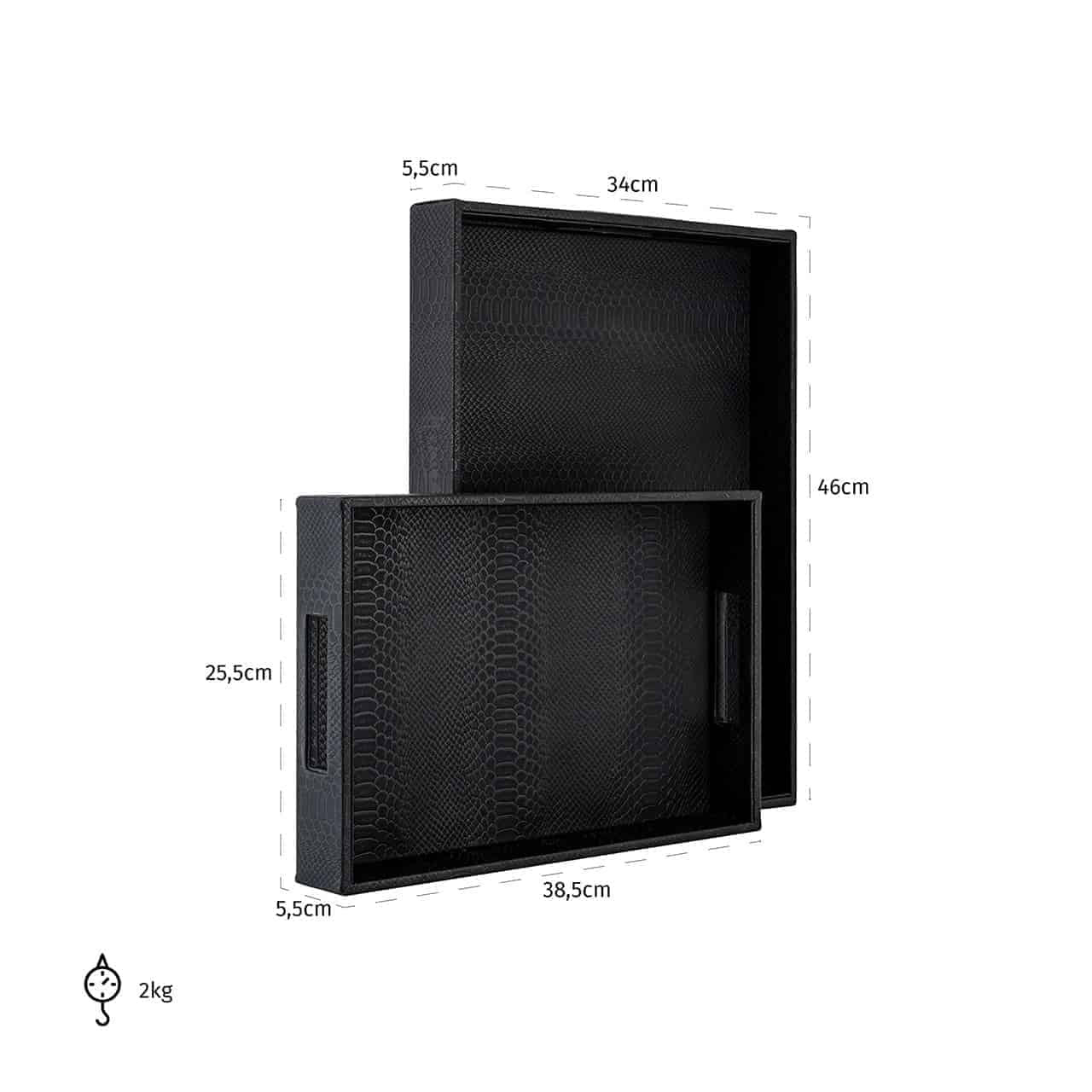 Richmond Decoration | Deko-Objekt Tablett Blane croco 2er-Set (schwarz)