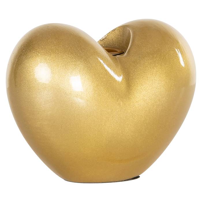 Der Kerzenhalter Dilly klein (Gold) hat eine herzförmige Struktur mit einer glänzenden Oberfläche. 