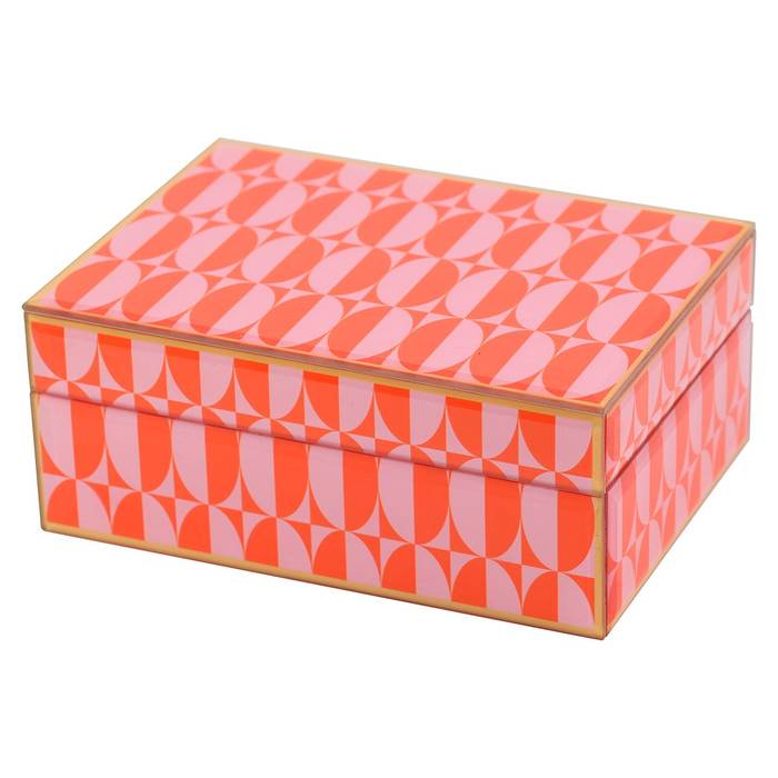 Aufbewahrungsbox "Abba klein" in Rosa, aus Glas und MDF, elegante pink-orange Farbkombination, ideal für Schmuck und kleine Accessoires.
