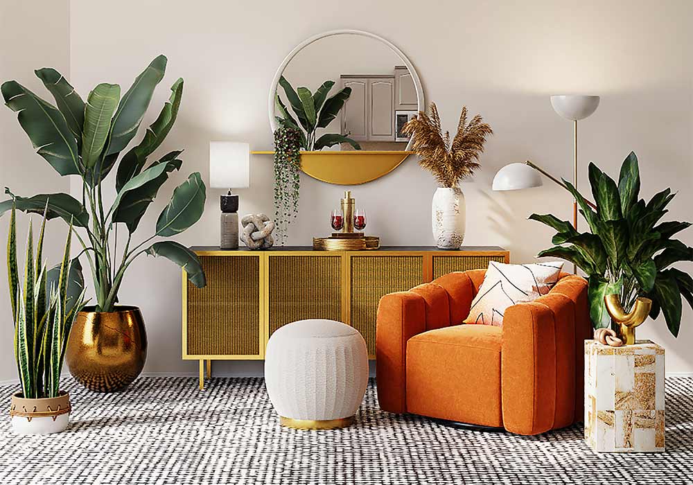 Ein eingerichtetes Wohnzimmer  in Glam Einrichtungsstill von Richmond Blog