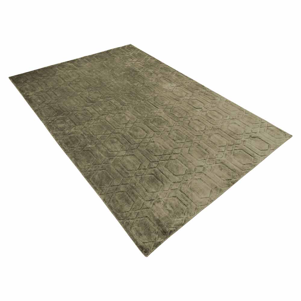 Teppich Liva 200x300 (olive) Rechteckiger Teppich mit texturiertem Muster, erdige grüne Farbe, mit erhabenen Designs, die eine dreidimensionale Qualität erzeugen.