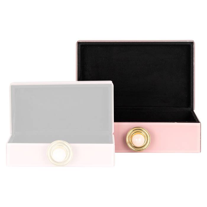 Aufbewahrungsbox Jamila groß (rosa), frontal aufgenommen und offen. Modernes und stilvolles Design