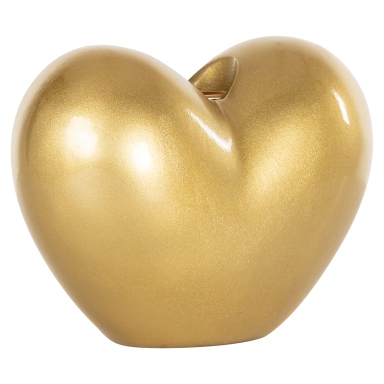 Der Kerzenhalter Dilly groß (Gold) hat eine herzförmige Struktur mit einer glänzenden Oberfläche.