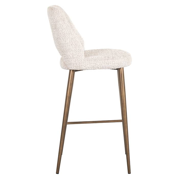 Barstuhl Delphine (Be Lovely 11 Cream), seitlich aufgenommen. Modernes und elegantes Design, ideal für stilvolle Wohnräume