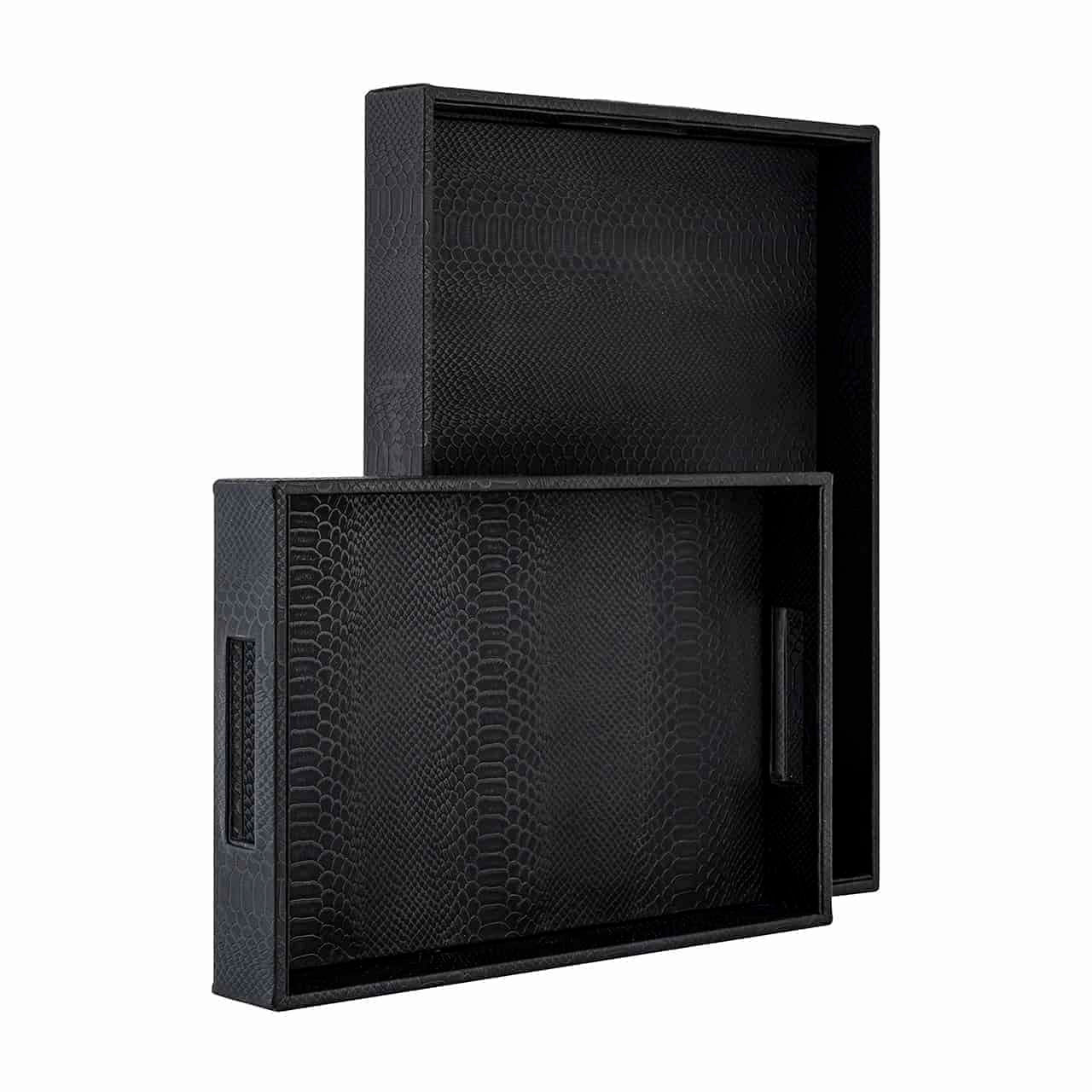 Richmond Decoration | Deko-Objekt Tablett Blane croco 2er-Set (schwarz)