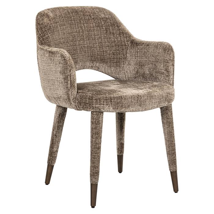 Esszimmerstuhl Donnatella (Niagara 104 Stone Chenille), frontal seitlich aufgenommen. Modernes und elegantes Design