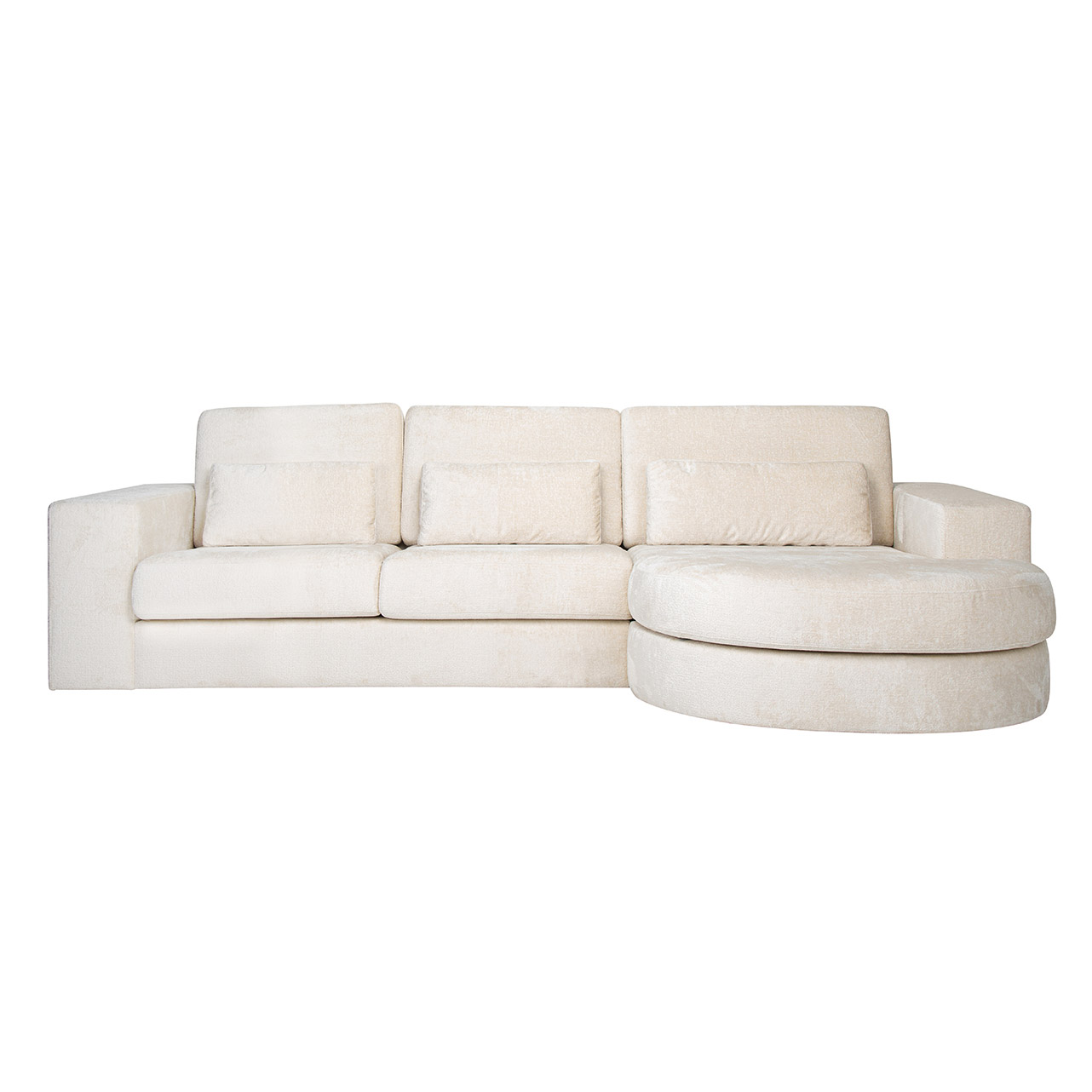 Sofa Felix 2,5-Sitzer mit Lounge rechts aus Chenille (weiß)