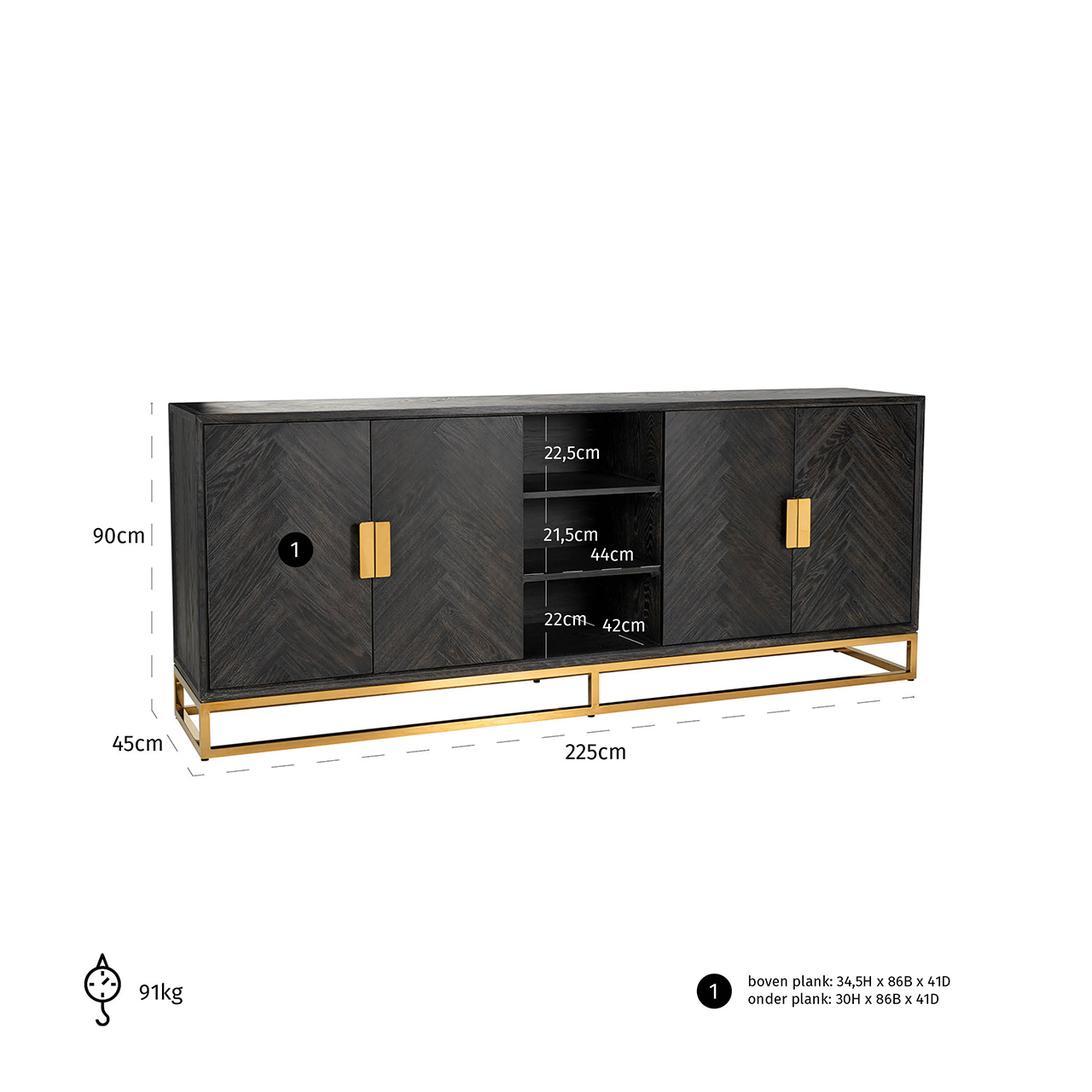Blackbone | Sideboard mit 4 Türen und 1 Regal (rustikal)
