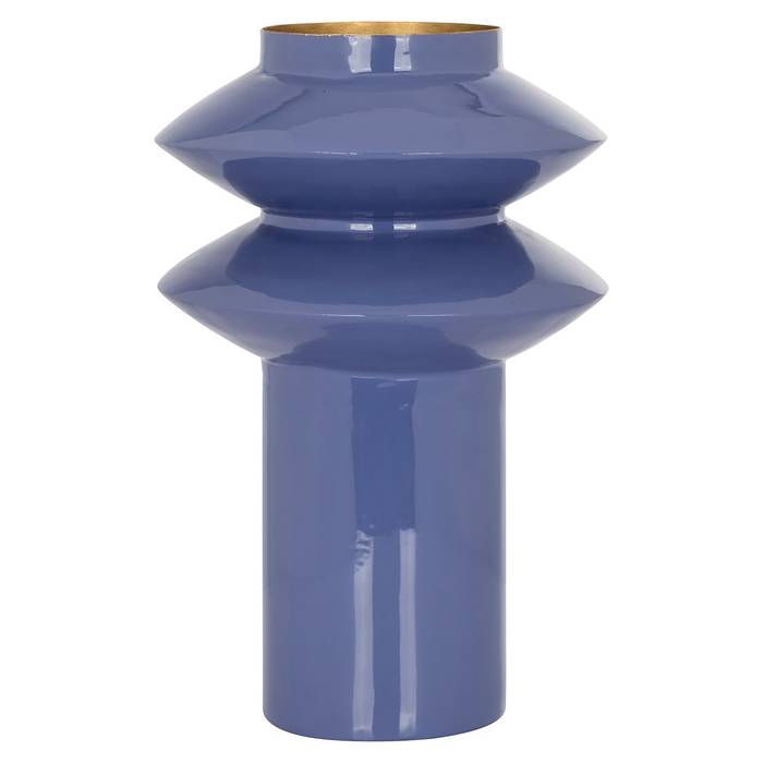 Kunstvolle Vase Cedar in Blau mit goldfarbenem Inneren und zylindrischer Form