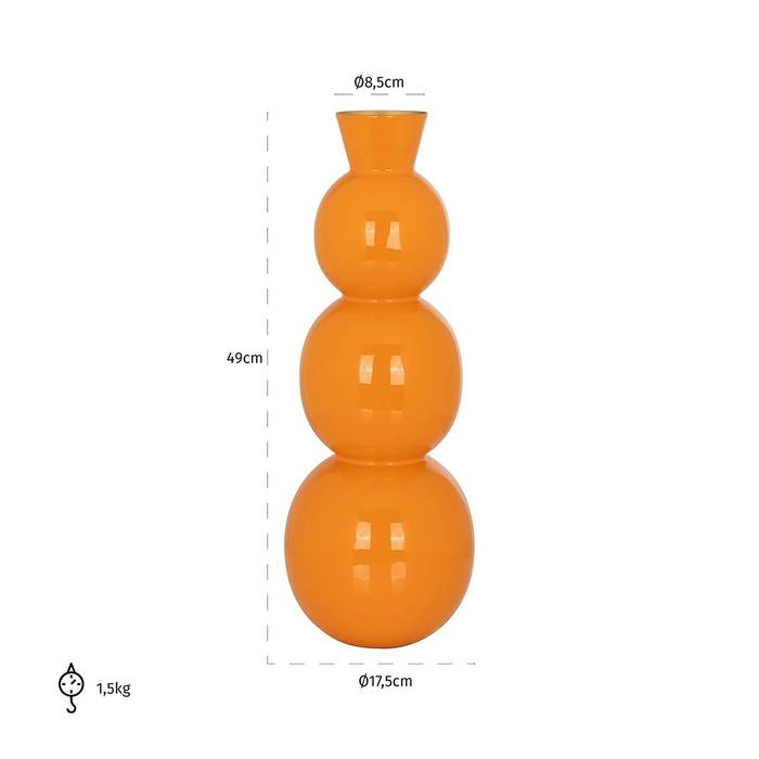 Kunstvolle Vase Sorrel in Orange mit goldfarbenem Innenraum mit Maßen