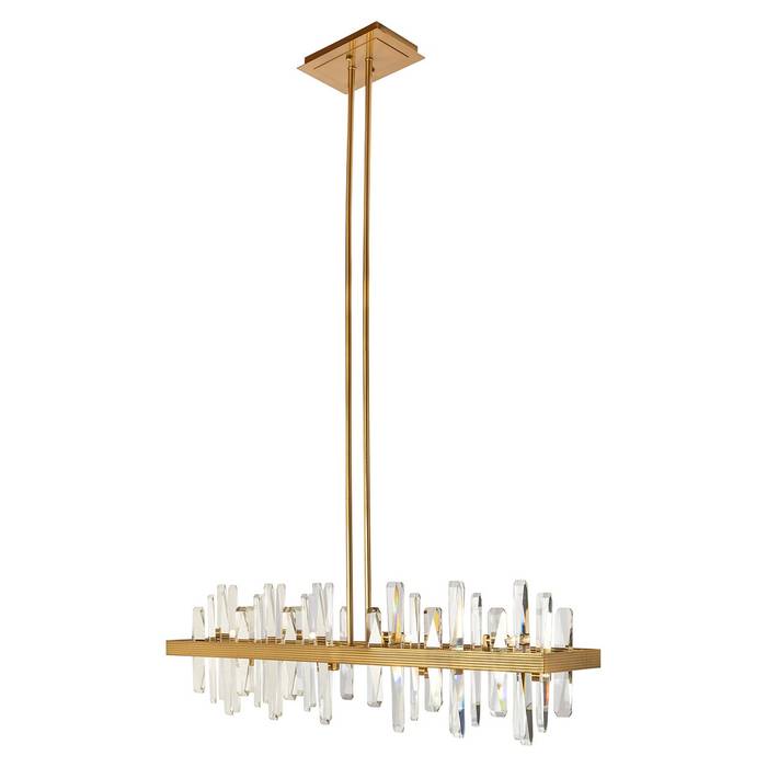 Hängelampe "Briget" in Bronze, goldener Eisenring mit langen Glaskristallen, elegantes Design für faszinierende Lichtreflexionen und stilvolle Beleuchtung.