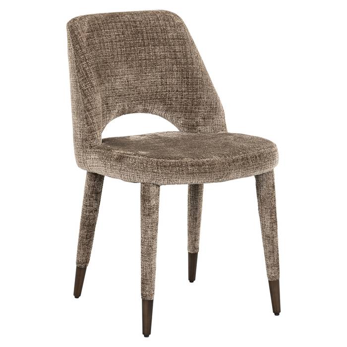 Esszimmerstuhl Cecilia (Niagara 104 Stone Chenille), frontal seitlich aufgenommen. Modernes und elegantes Design