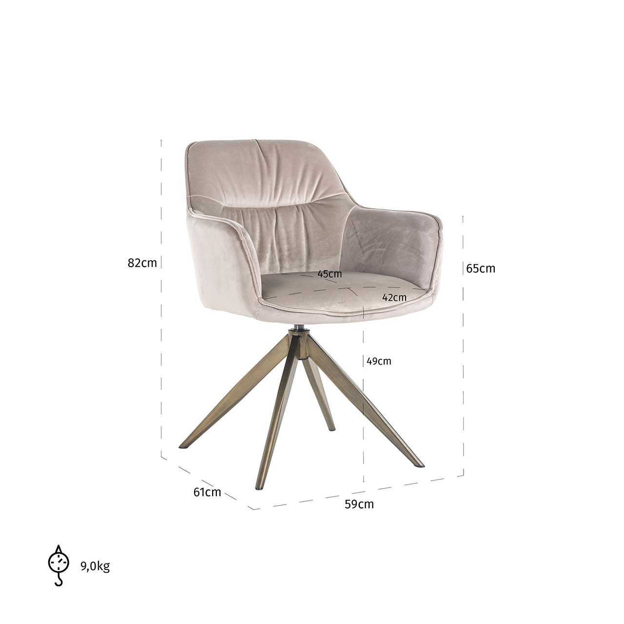 Drehstuhl Aline aus Samt (khaki) Drehstuhl Aline aus Samt (khaki)