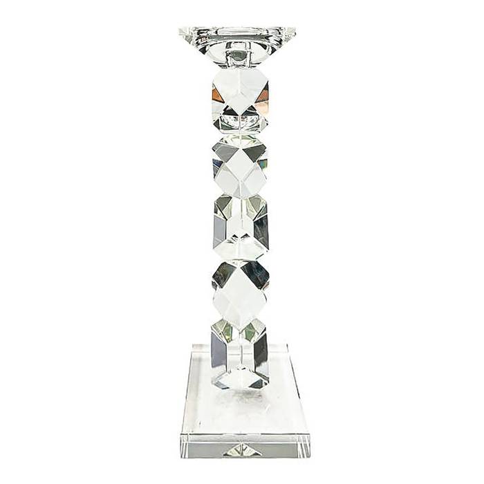 Der Kerzenhalter Zhara groß hat ein geometrisches Design aus klarem Kristall.