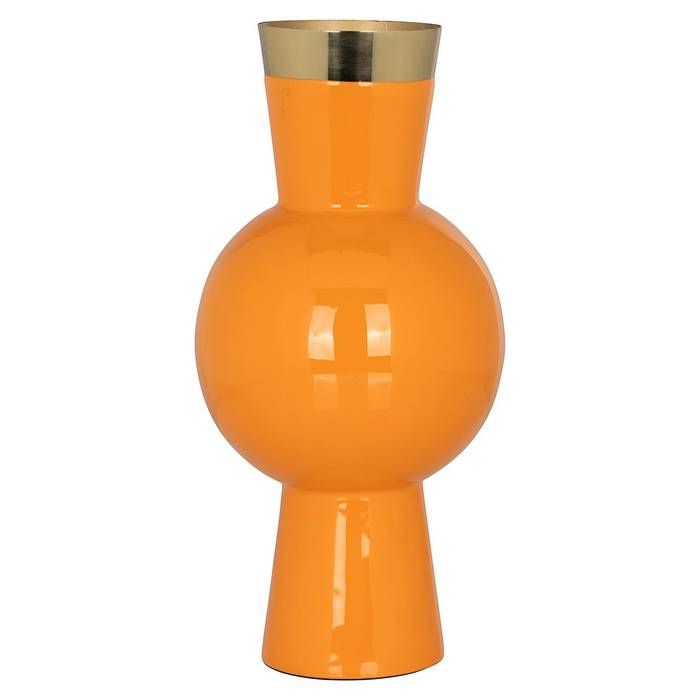  Die orange Vase Clem aus robustem Eisen mit goldenen Details und Kegel-Kugel-Design