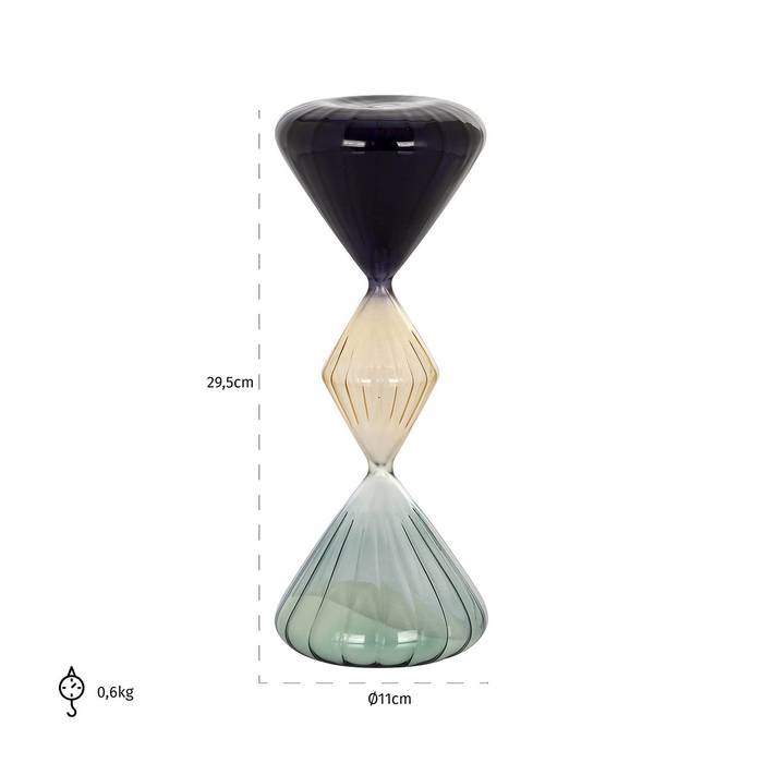 Richmond Deko-Objekt Sanduhr Carlee aus schwarzem, beige und türkis gefärbtem Glas. Mit geriffelter Oberfläche und Diamant-Silhouette, verleiht sie jedem Raum elegante Raffinesse.