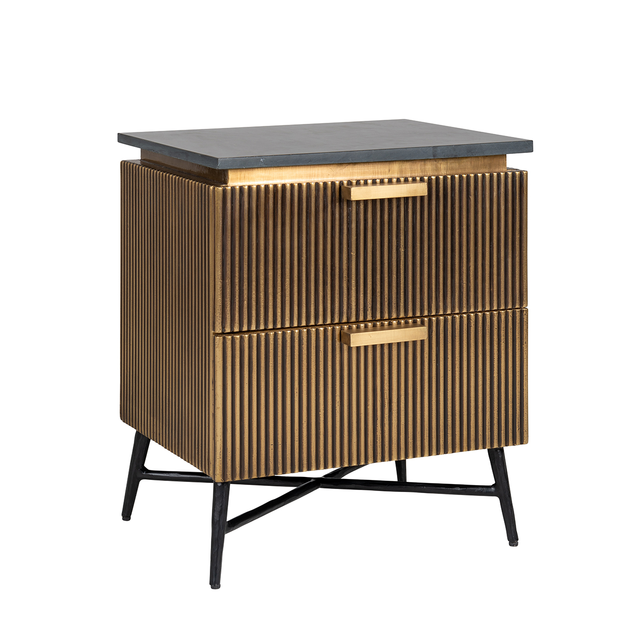 Ironville | Nachttisch mit 2 Schubladen (gold)