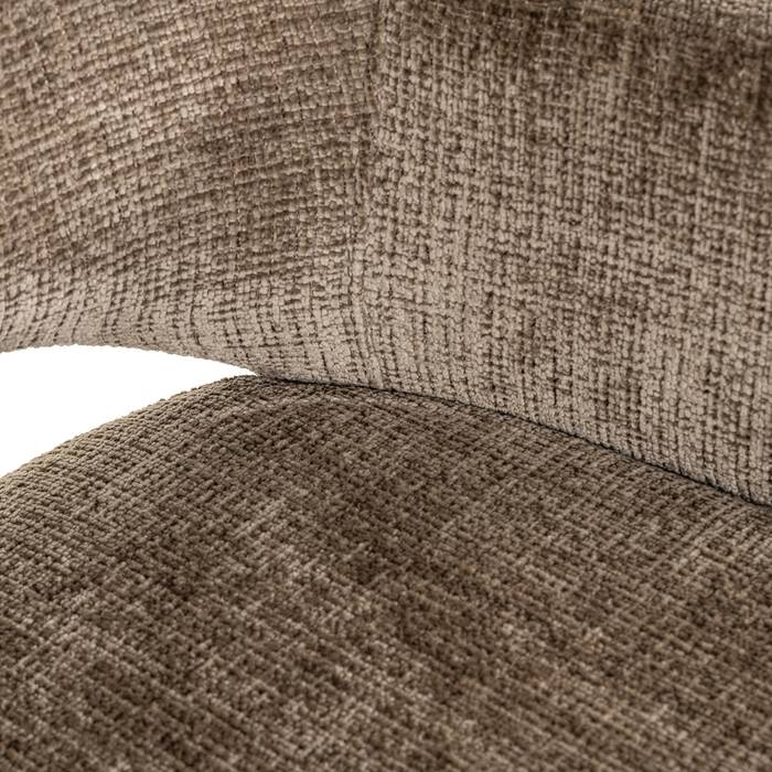 Esszimmerstuhl Donnatella (Niagara 104 Stone Chenille), frontal aufgenommen. Modernes und elegantes Design mit Detailaufnahme