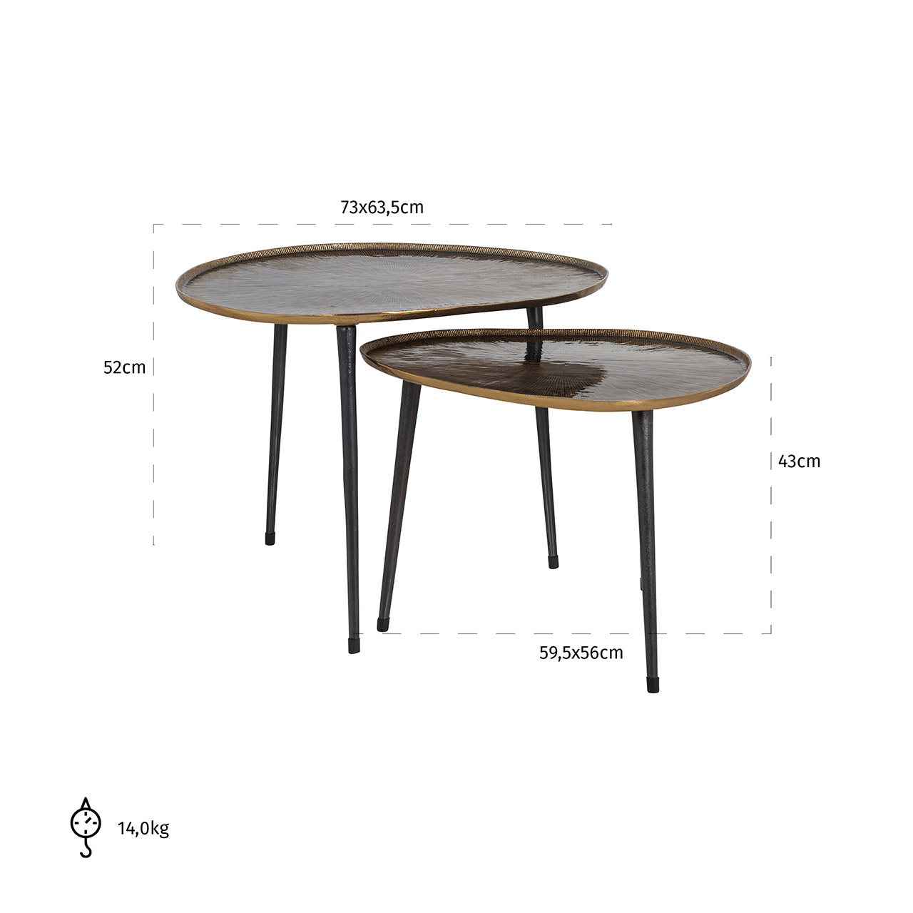 Chandon | Couchtisch Louve 2er-Set (brushed gold)