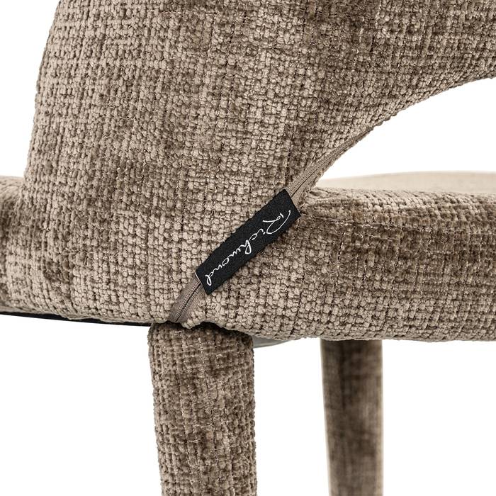 Esszimmerstuhl Cecilia (Niagara 104 Stone Chenille), von hinten aufgenommen. Modernes und elegantes Design mit Detailaufnahme