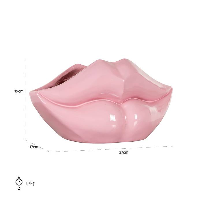 Vase Lippo (rosa), frontal seitlich aufgenommen. Modernes und stilvolles Design mit den Maßen 19 x 17 x 37 cm