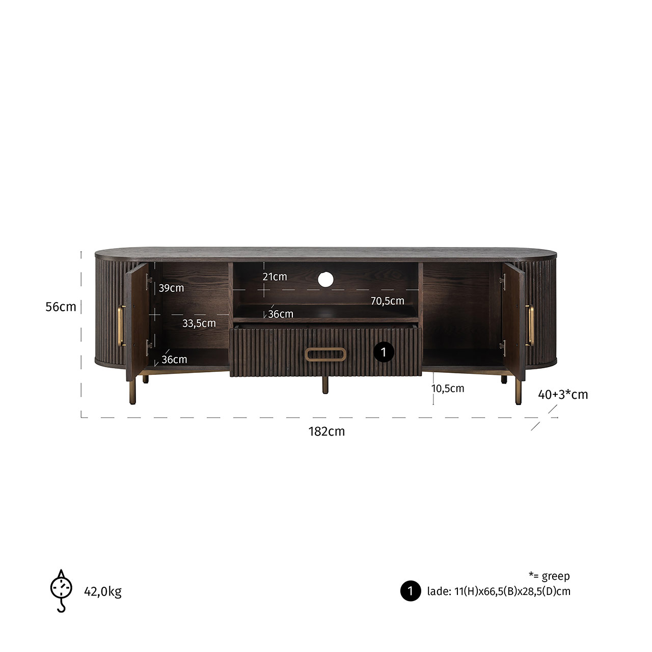 Luxor | TV Anrichte mit 2 Türen und 1 Schublade (braun) Luxor | TV Anrichte mit 2 Türen und 1 Schublade (braun)