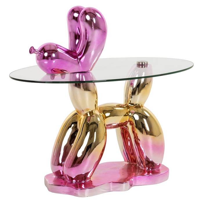 Beistelltisch Usha mit Glas (rosa), von vorne aufgenommen. Modernes und elegantes Design