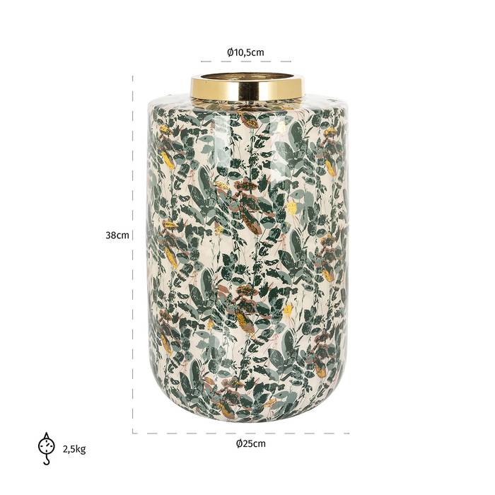 Die Vase „Omono” hat eine Höhe von 38 cm, einen Durchmesser von 25 cm an der breitesten Stelle und einen Durchmesser von 10,5 cm an der Öffnung. Das Gewicht beträgt 2,5 kg.