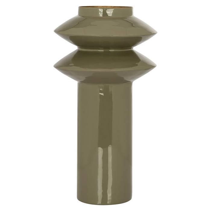 Vase Flora in Taupe mit goldfarbenem Inneren und zylindrischer Form