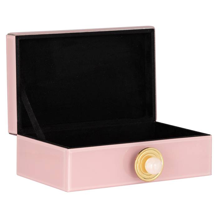 Aufbewahrungsbox Jamila groß (rosa), seitlich aufgenommen und offen. Modernes und stilvolles Design