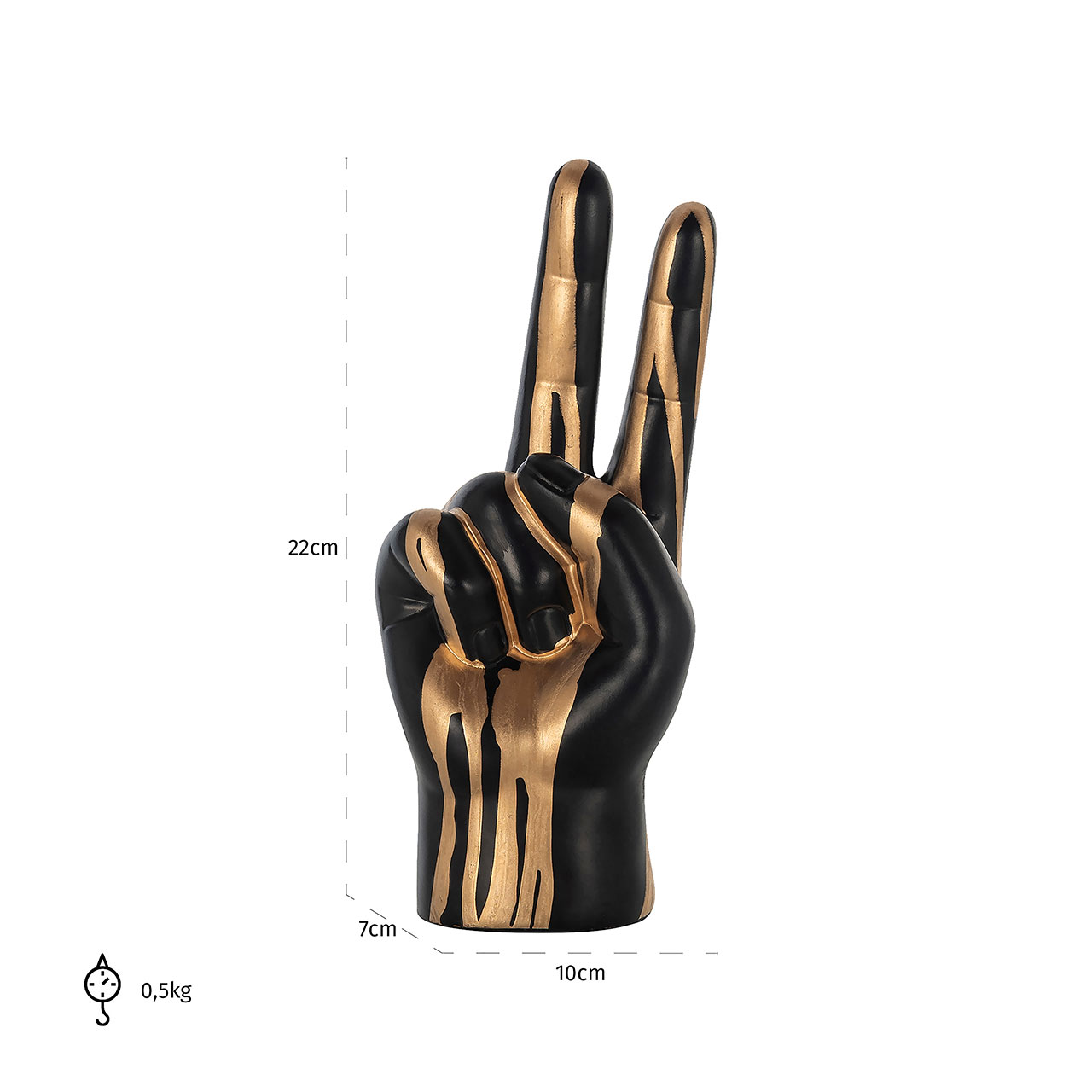 Richmond Decoration | Deko-Objekt Hand peace (schwarz/gold)